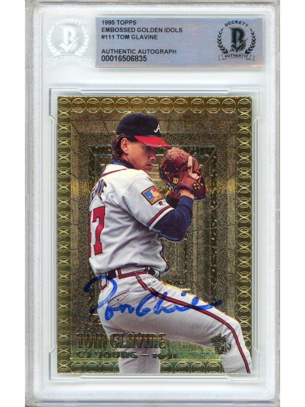 Tom Glavine Signed 1995 Topps Embossed Golden Idols #111 Braves BAS Slabbed Auto